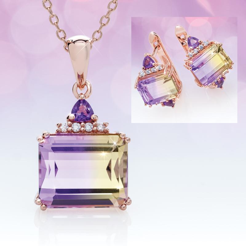 Ametrine Bliss Collection (Pendant, Chain & Earrings)